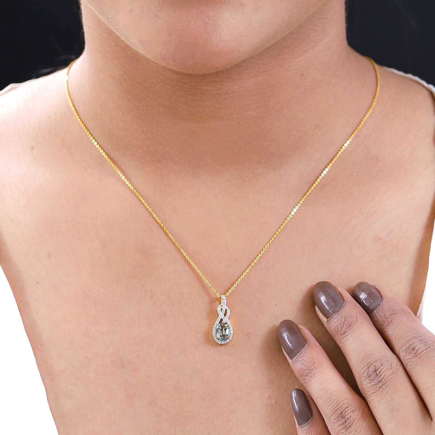 AAA Turkizit und weißer Zirkon-Anhänger mit Kette, 925 Silber Gelbgold Vermeil ca. 1.27 ct