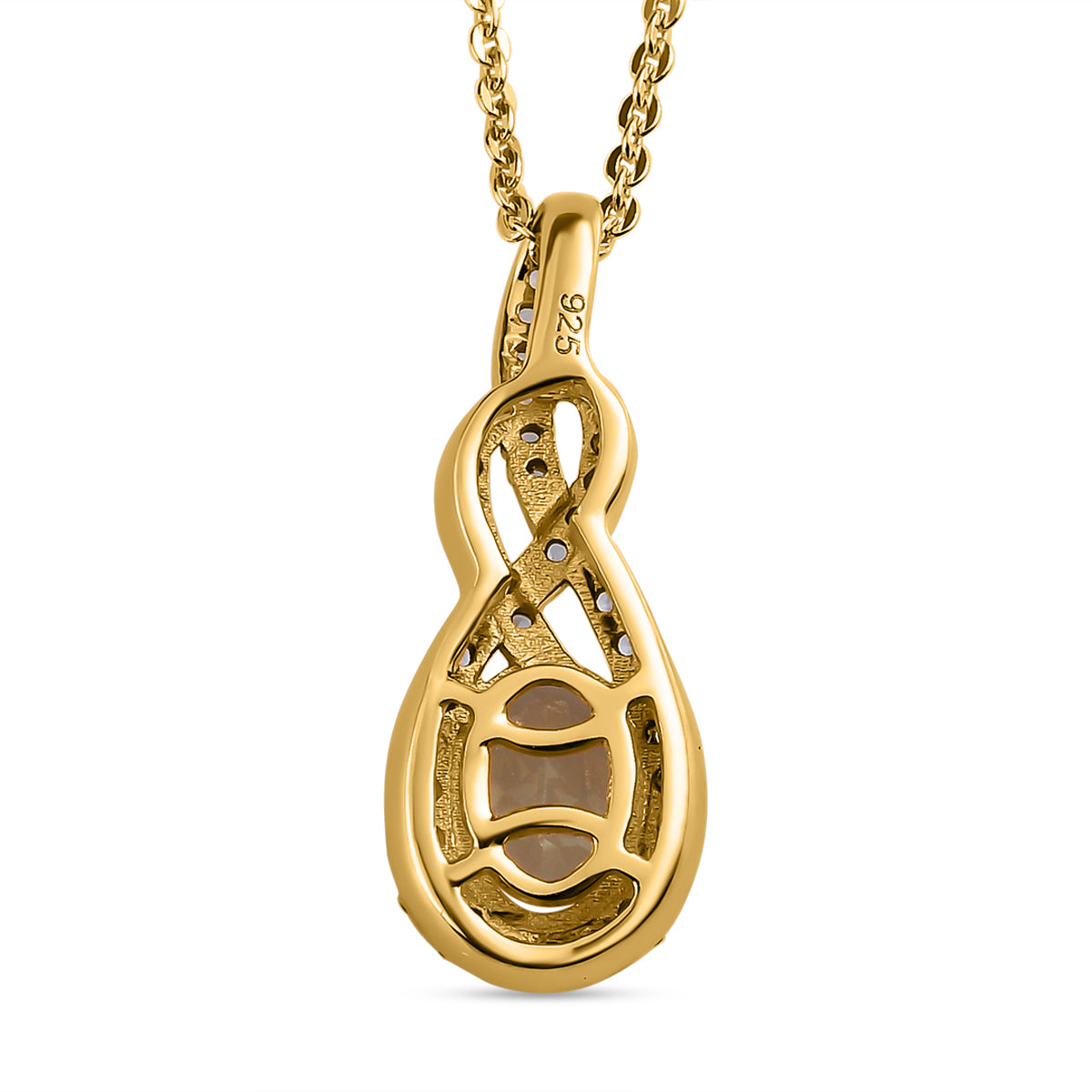 AAA Turkizit und weißer Zirkon-Anhänger mit Kette, 925 Silber Gelbgold Vermeil ca. 1.27 ct
