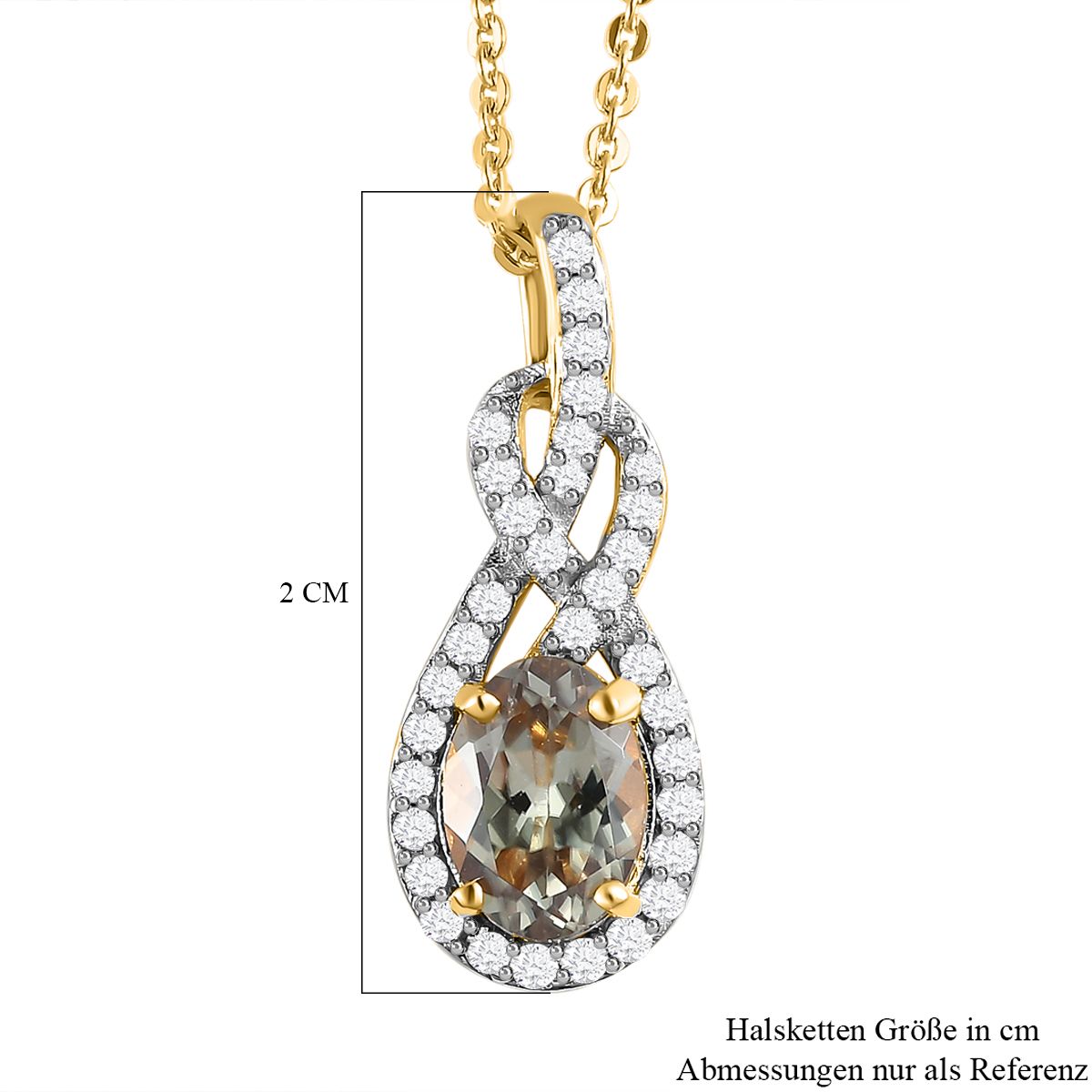 AAA Turkizit und weißer Zirkon-Anhänger mit Kette, 925 Silber Gelbgold Vermeil ca. 1.27 ct