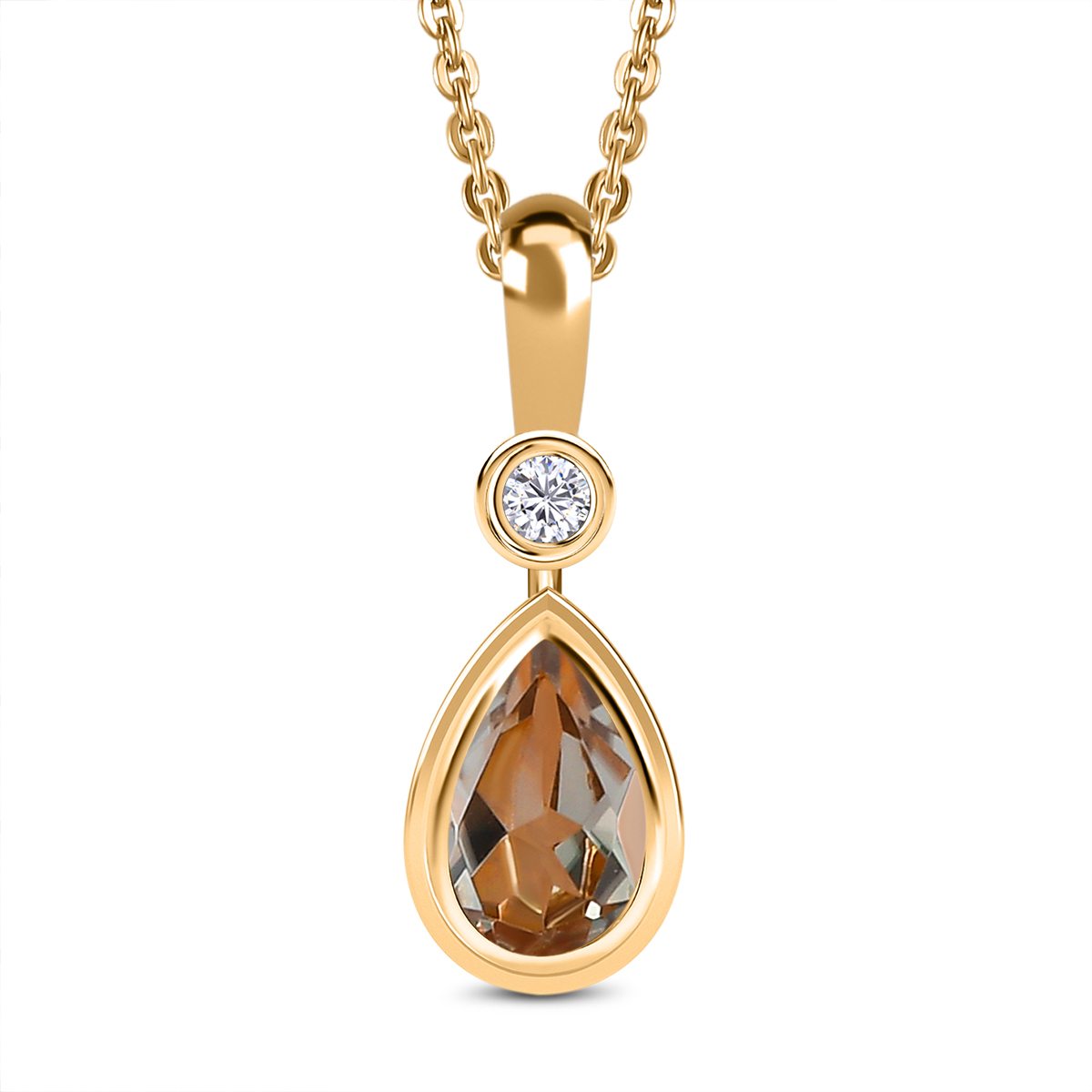 AAA Turkizit und weißer Zirkon-Anhänger mit Kette, 925 Silber Gelbgold Vermeil ca. 0.87 ct