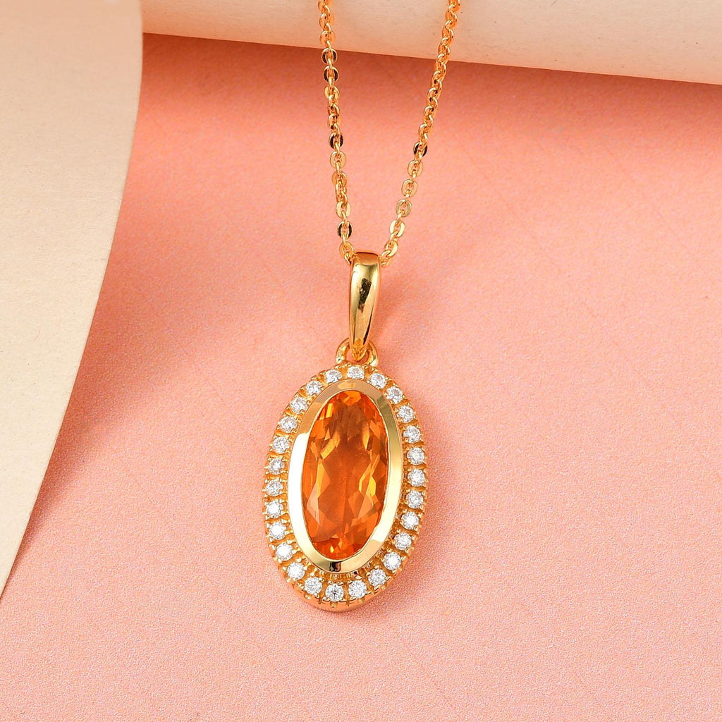 Purpurroter Feueropal und Moissanit-Anhänger mit Kette, 925 Silber Gelbgold Vermeil ca. 1.79 ct