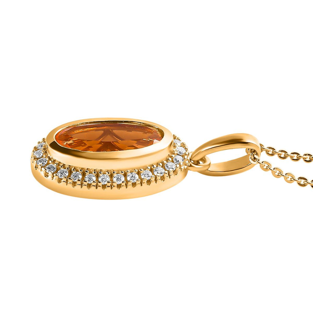 Purpurroter Feueropal und Moissanit-Anhänger mit Kette, 925 Silber Gelbgold Vermeil ca. 1.79 ct