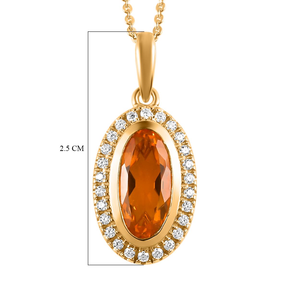 Purpurroter Feueropal und Moissanit-Anhänger mit Kette, 925 Silber Gelbgold Vermeil ca. 1.79 ct
