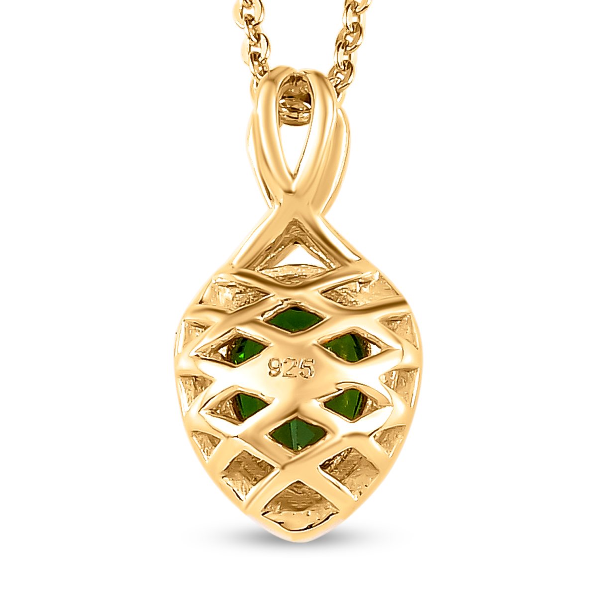 Natürlicher Chromdiopsid Anhänger mit Kette, 925 Silber vergoldet ca. 0.79 ct