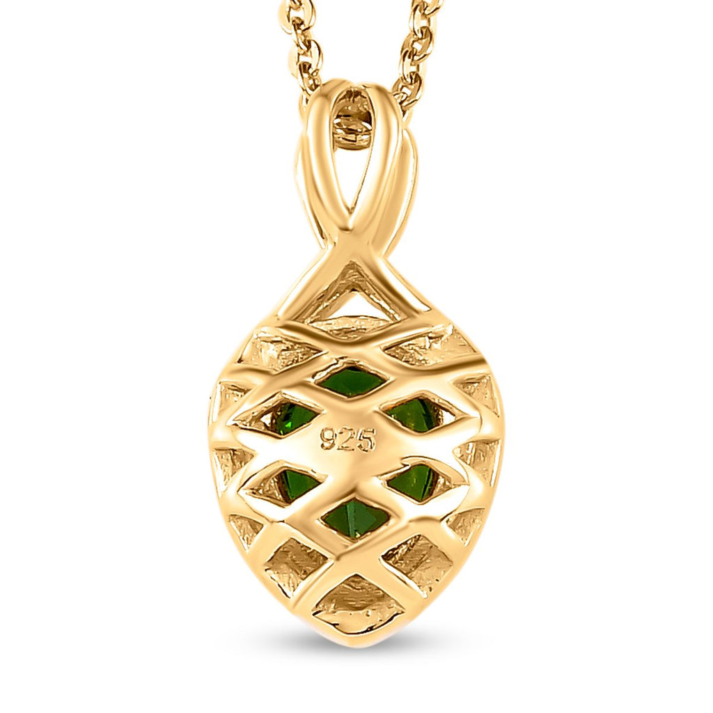 Natürlicher Chromdiopsid Anhänger mit Kette, 925 Silber vergoldet ca. 0.79 ct