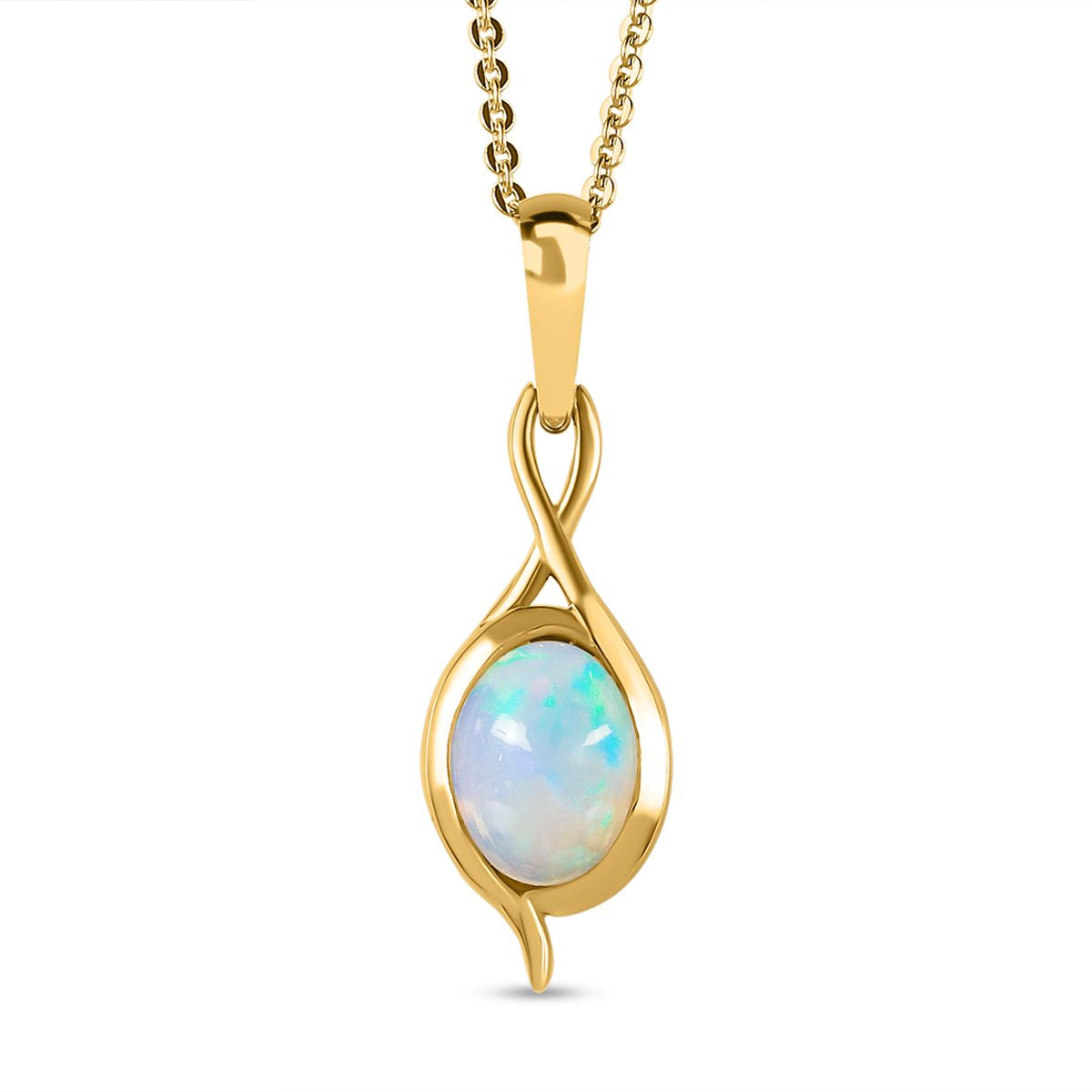 Natürlicher, äthiopischer Welo Opal Anhänger mit Kette, 925 Silber vergoldet ca. 0.85 ct