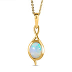 Natürlicher, äthiopischer Welo Opal Anhänger mit Kette, 925 Silber vergoldet ca. 0.85 ct