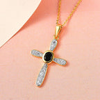 Natürlicher Chrom Turmalin und weißer Zirkon Kreuz-anhänger mit Kette, 925 Silber Gelbgold Vermeil ca. 0.55 ct