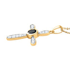 Natürlicher Chrom Turmalin und weißer Zirkon Kreuz-anhänger mit Kette, 925 Silber Gelbgold Vermeil ca. 0.55 ct