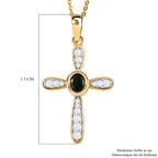 Natürlicher Chrom Turmalin und weißer Zirkon Kreuz-anhänger mit Kette, 925 Silber Gelbgold Vermeil ca. 0.55 ct