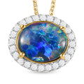 Boulder Opal Triplett und weißer Zirkon-Anhänger mit Kette, 925 Silber vergoldet, 2,02 ct.