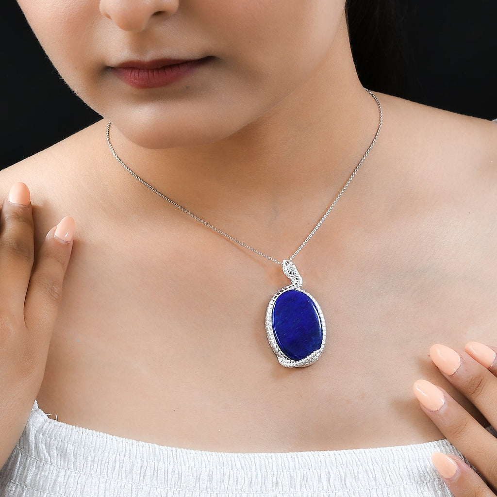 Lapislazuli-Anhänger mit Kette, 925 Silber ca. 36.52 ct