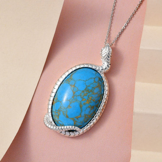 Blauer Mojave Türkis Anhänger mit Kette, 925 Silber ca. 27.64 ct