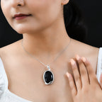 Schwarzer Achat-Anhänger mit Kette, 925 Silber ca. 29,40 ct