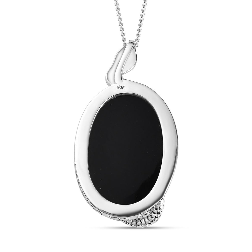 Schwarzer Achat-Anhänger mit Kette, 925 Silber ca. 29,40 ct