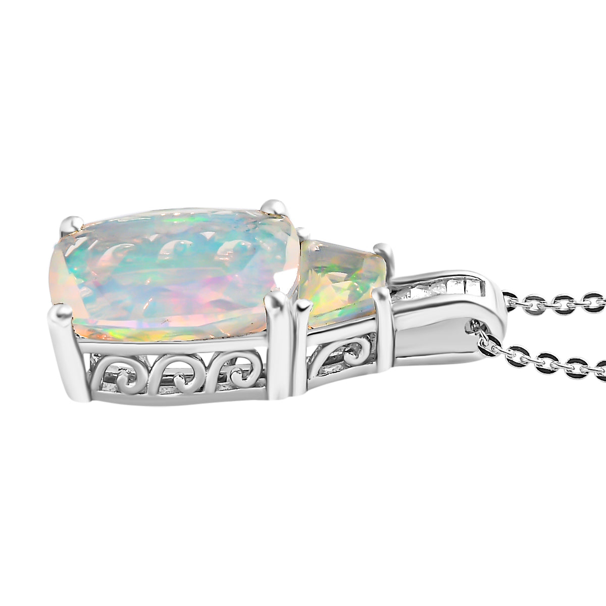 Natürlicher, äthiopischer Welo Opal Anhänger mit Kette, 925 Silber platiniert ca. 2.71 ct