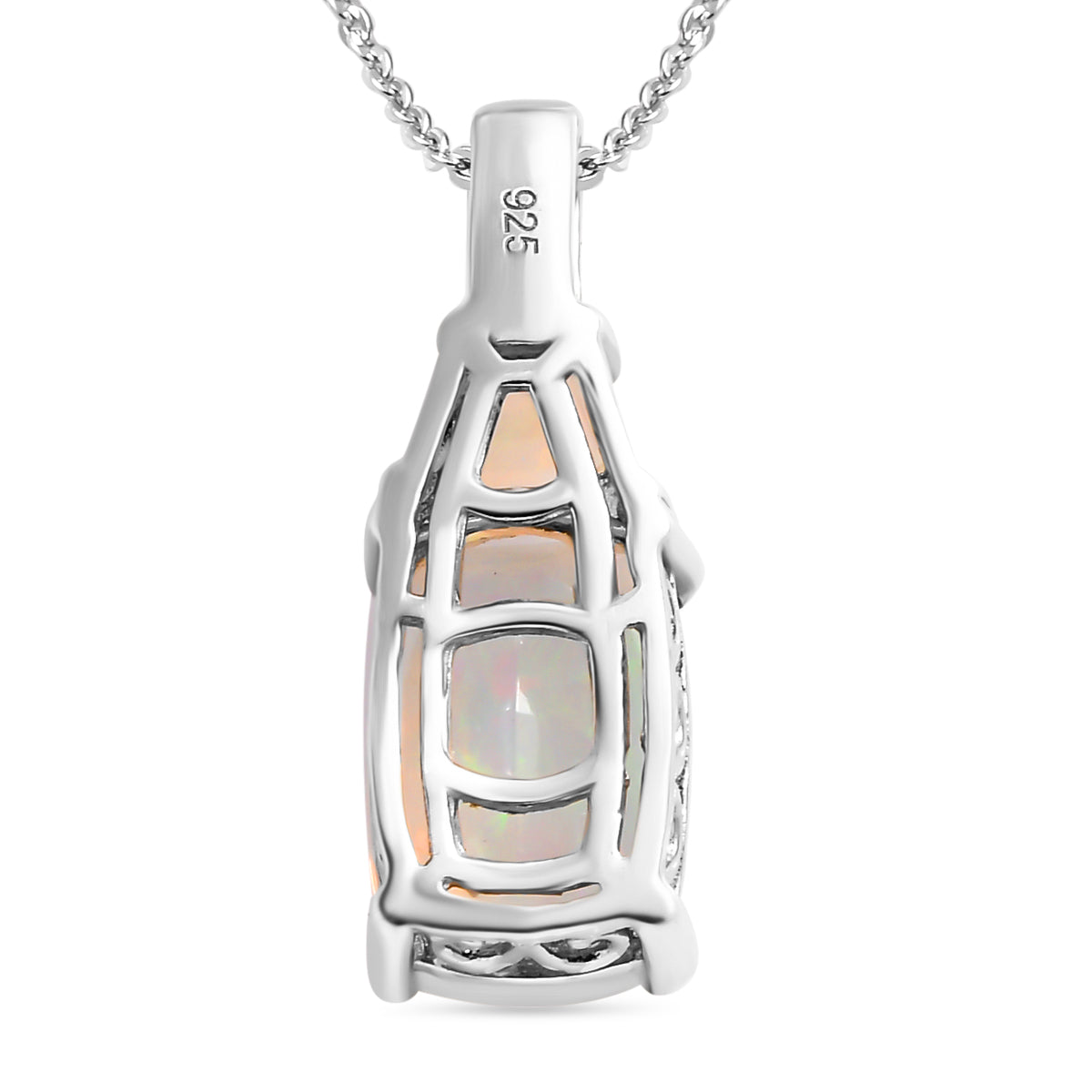 Natürlicher, äthiopischer Welo Opal Anhänger mit Kette, 925 Silber platiniert ca. 2.71 ct
