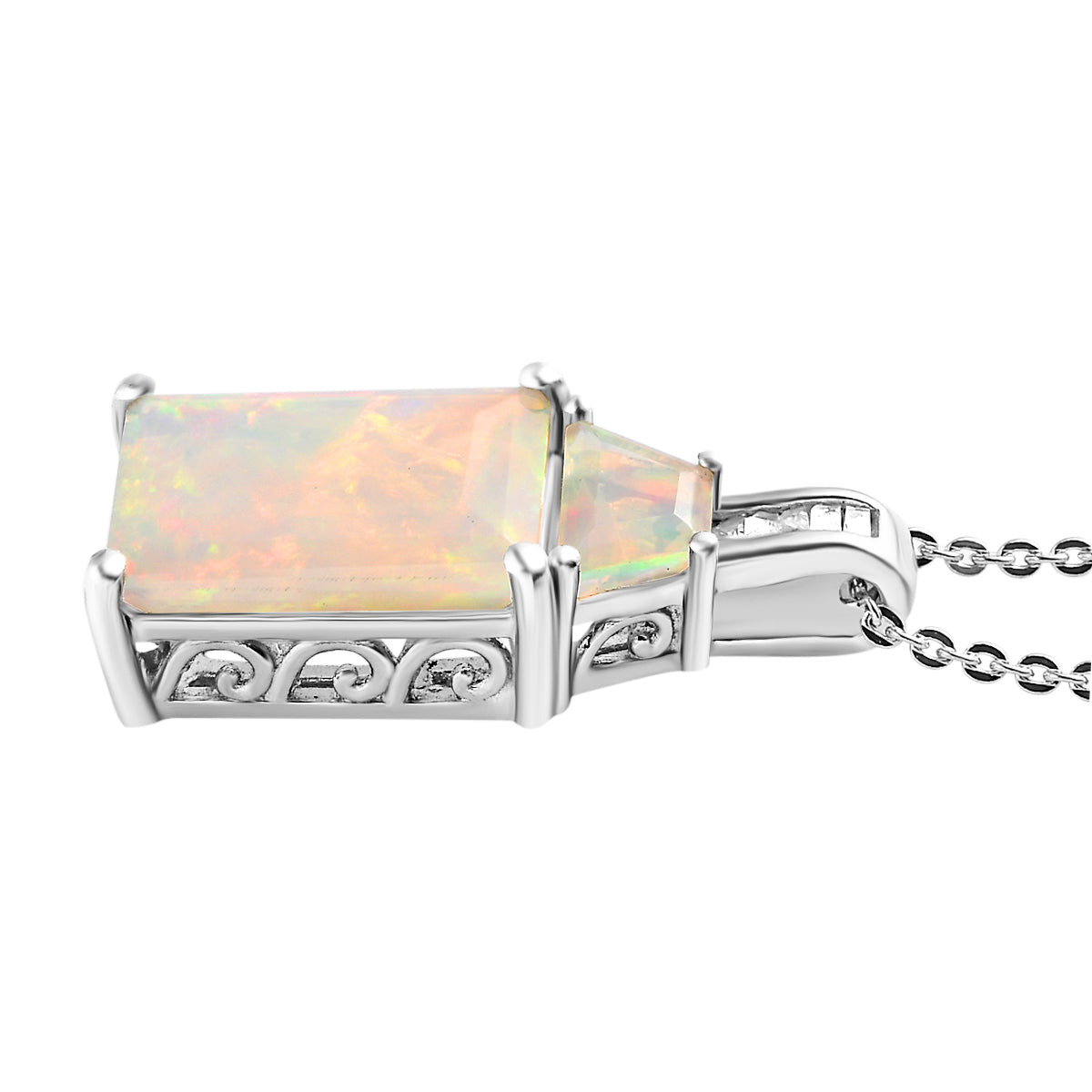 Natürlicher, äthiopischer Welo Opal Anhänger mit Kette, 925 Silber platiniert ca. 3.01 ct