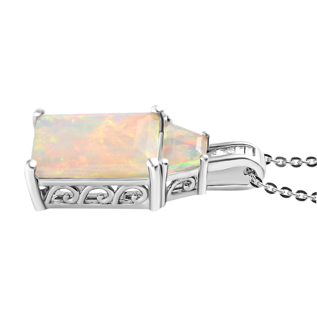 Natürlicher, äthiopischer Welo Opal Anhänger mit Kette, 925 Silber platiniert ca. 3.01 ct
