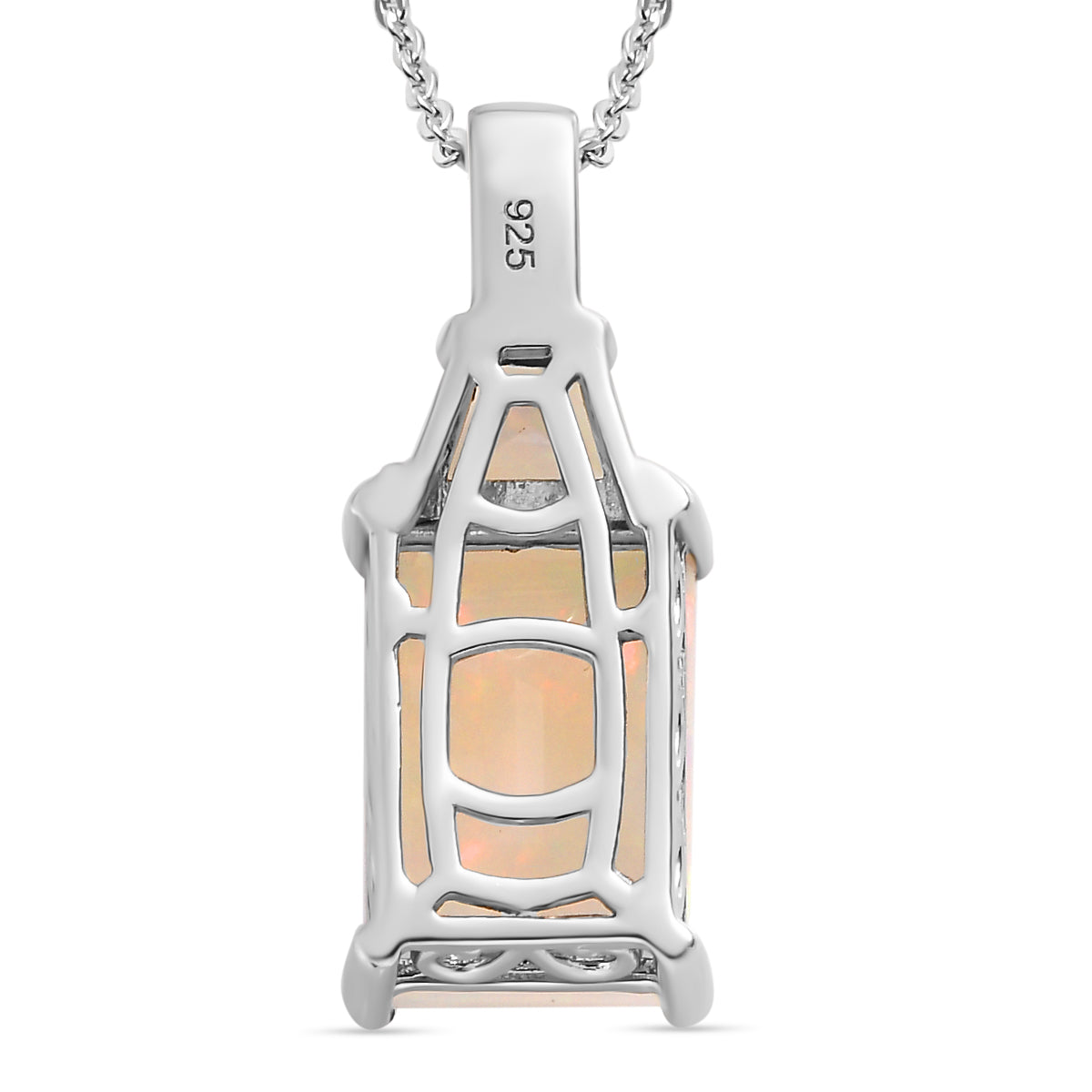 Natürlicher, äthiopischer Welo Opal Anhänger mit Kette, 925 Silber platiniert ca. 3.01 ct