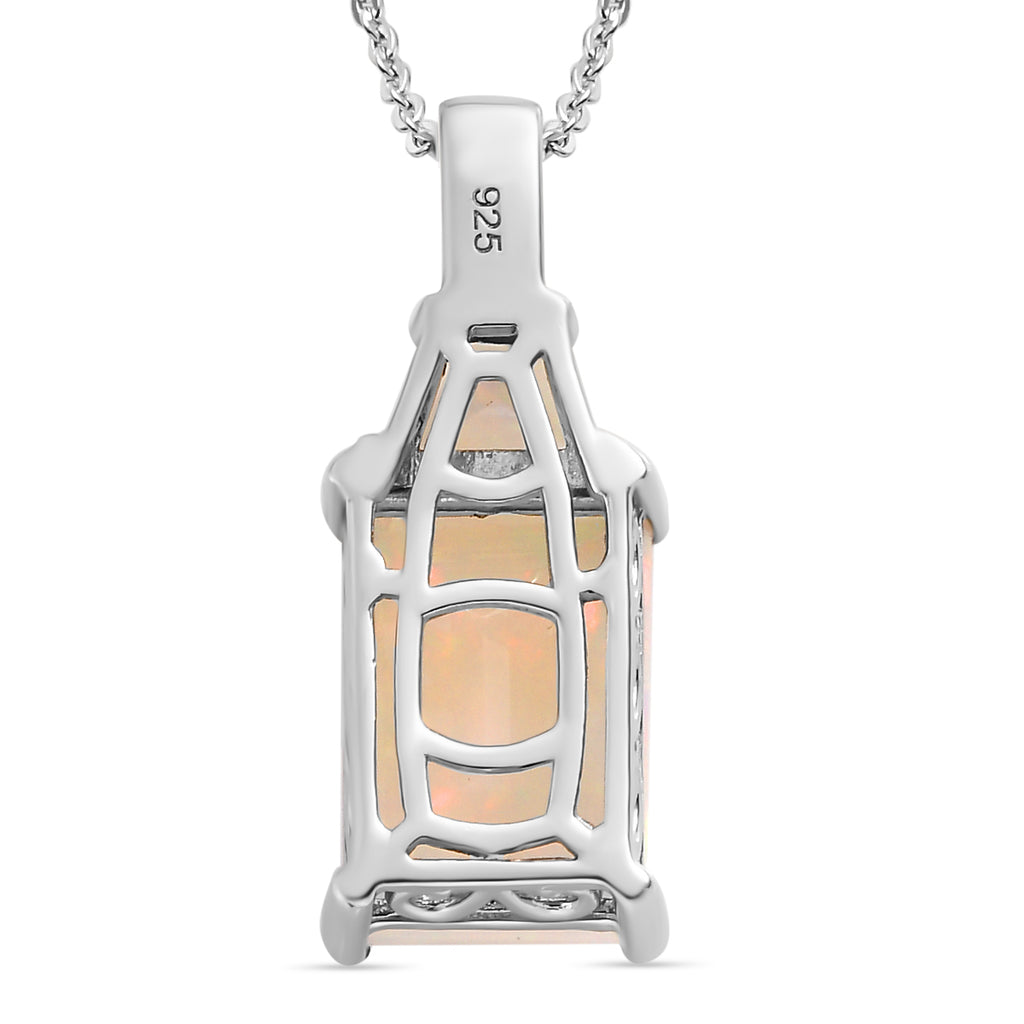 Natürlicher, äthiopischer Welo Opal Anhänger mit Kette, 925 Silber platiniert ca. 3.01 ct
