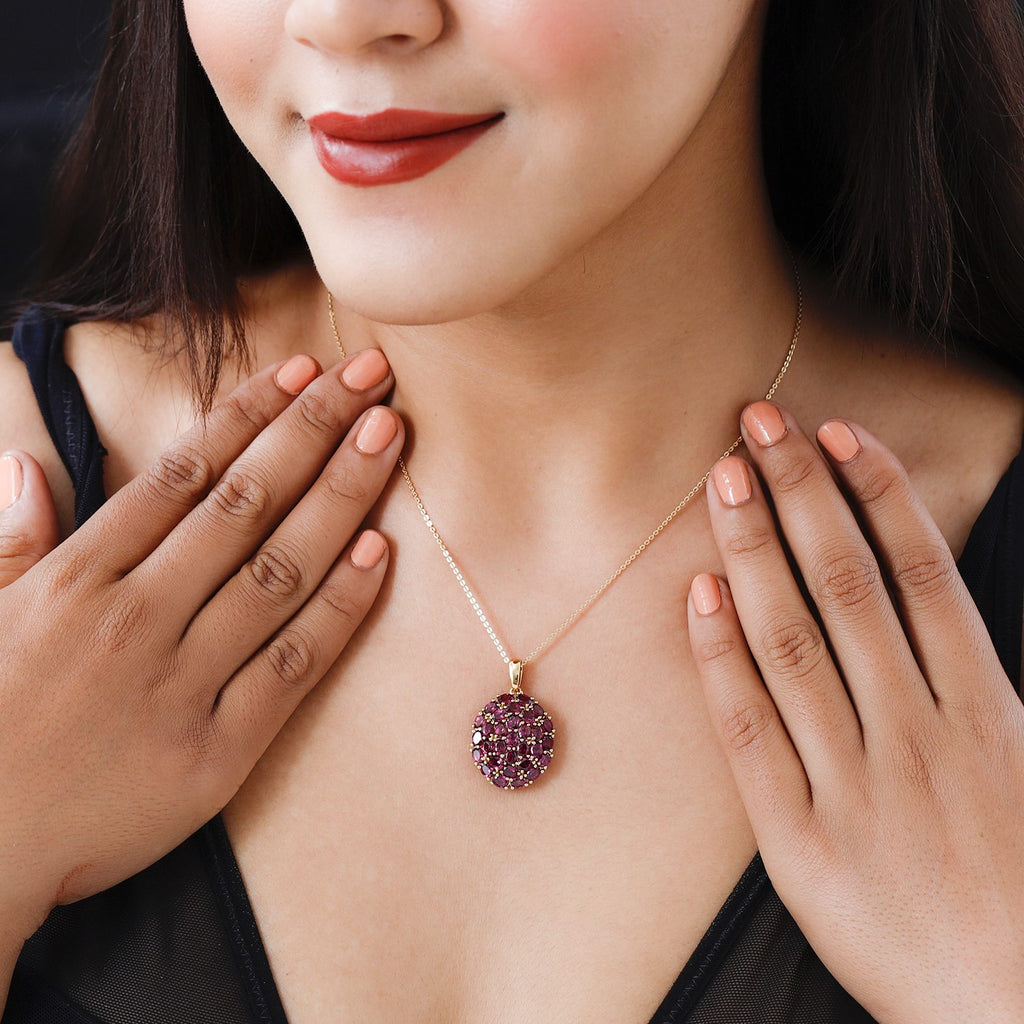Rhodolith Granat Anhänger mit Kette, 925 Silber Gelbgold Vermeil ca. 4,65 ct