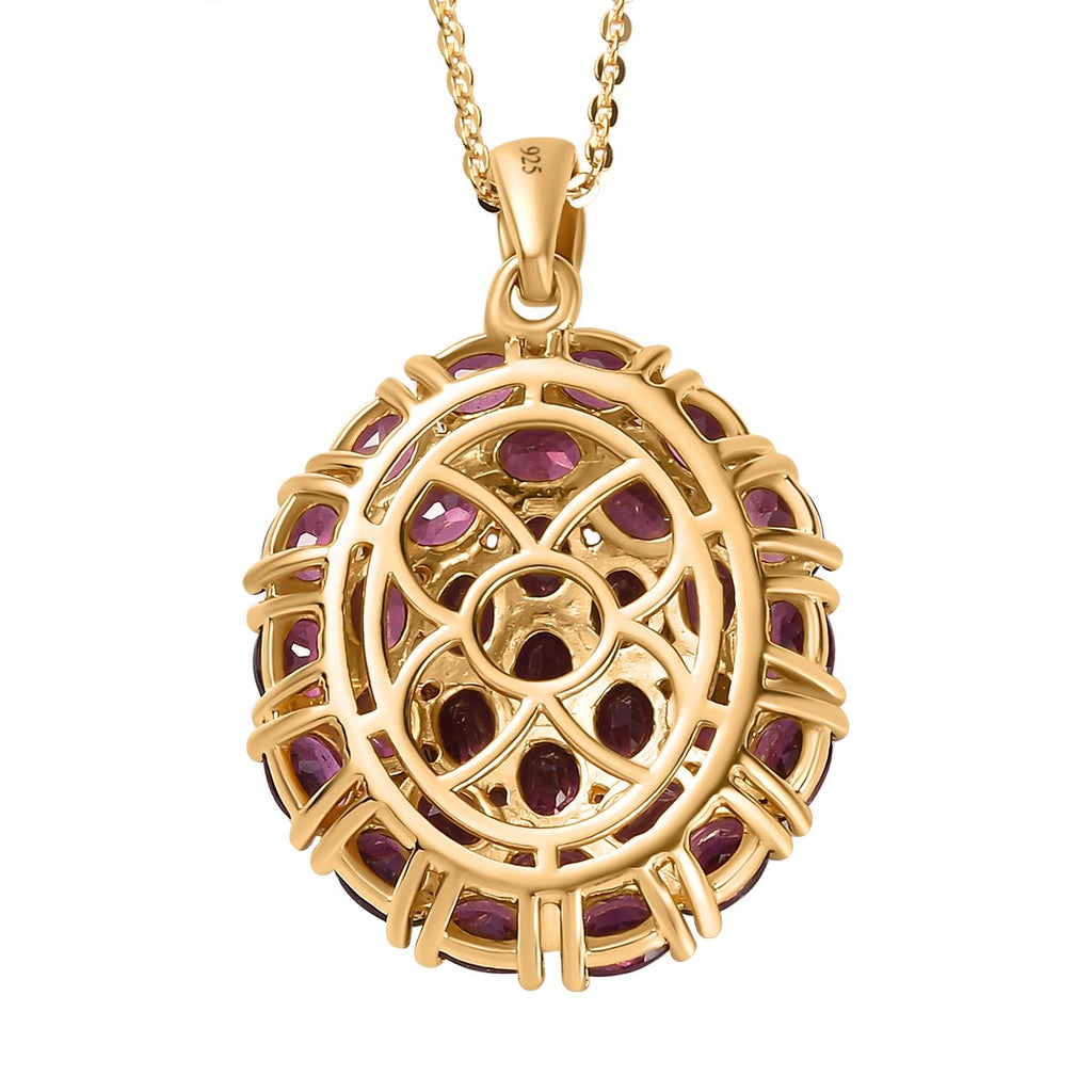 Rhodolith Granat Anhänger mit Kette, 925 Silber Gelbgold Vermeil ca. 4,65 ct