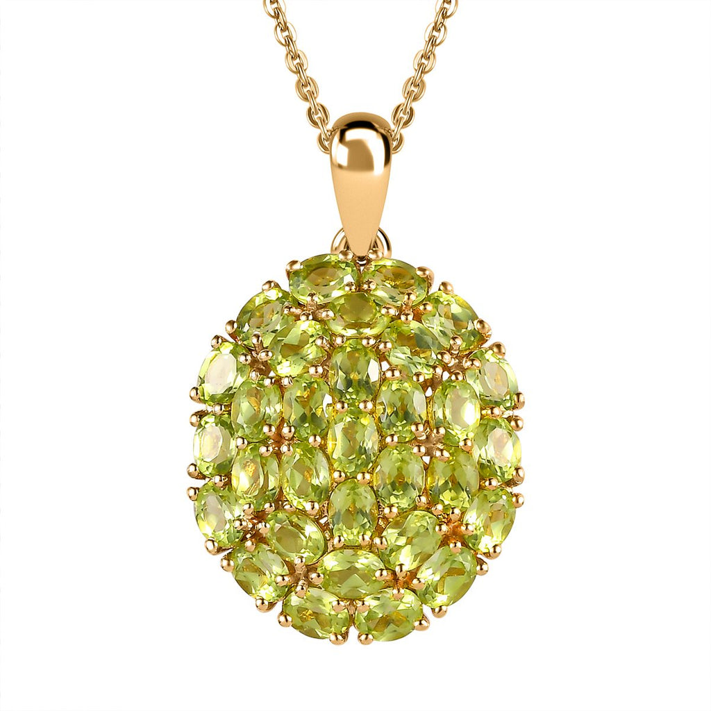 Peridot Anhänger mit Kette, 925 Silber Gelbgold Vermeil ca. 4,65 ct