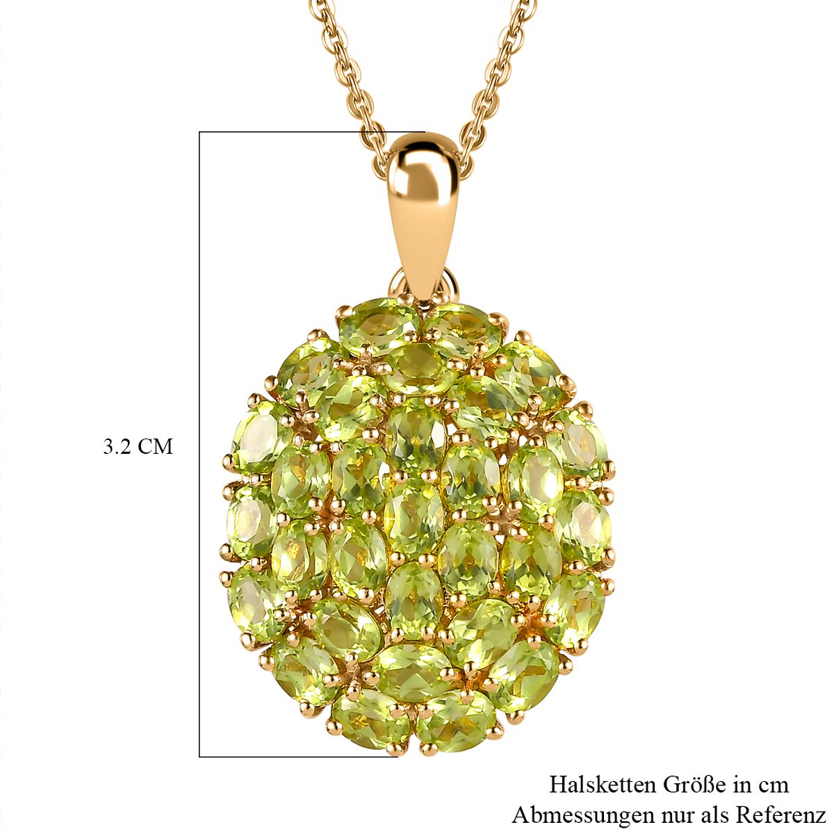 Peridot Anhänger mit Kette, 925 Silber Gelbgold Vermeil ca. 4,65 ct