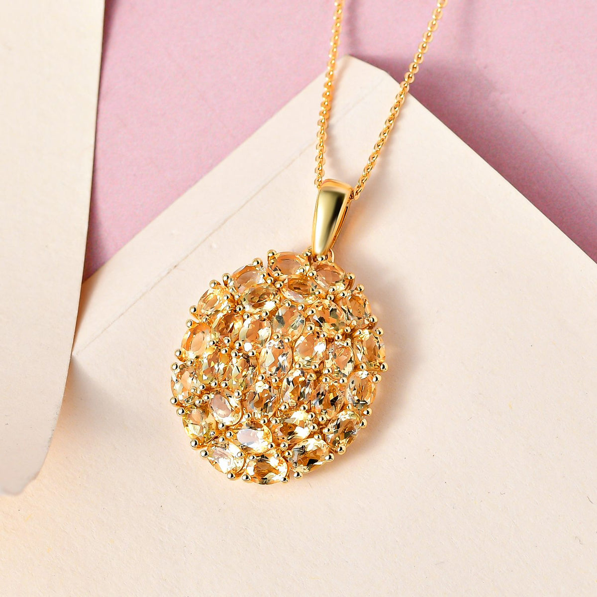 Citrin Anhänger mit Kette, 925 Silber Gelbgold Vermeil ca. 4,65 ct