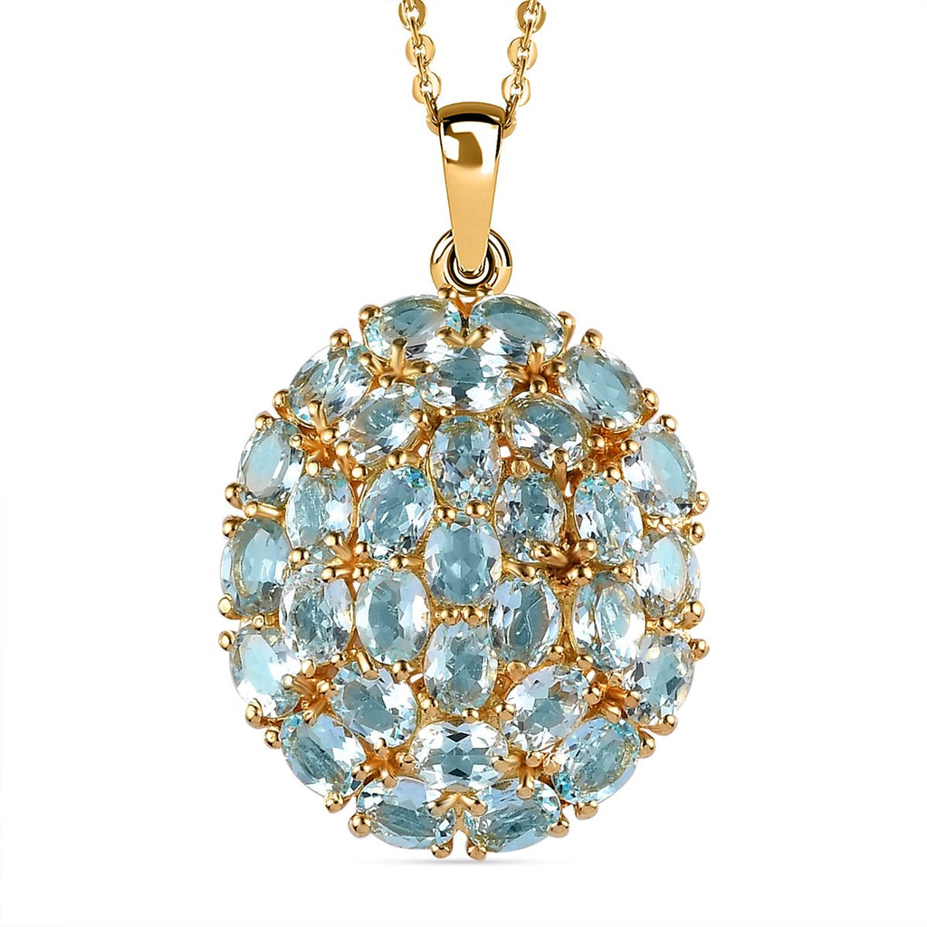 Himmelblauer Topas Anhänger mit Kette, 925 Silber Gelbgold Vermeil ca. 4,65 ct