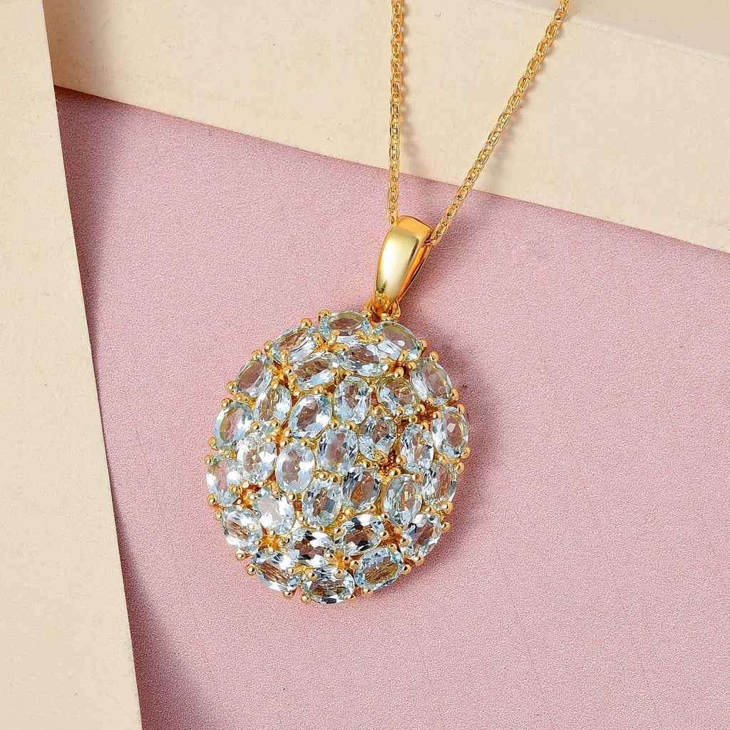 Himmelblauer Topas Anhänger mit Kette, 925 Silber Gelbgold Vermeil ca. 4,65 ct