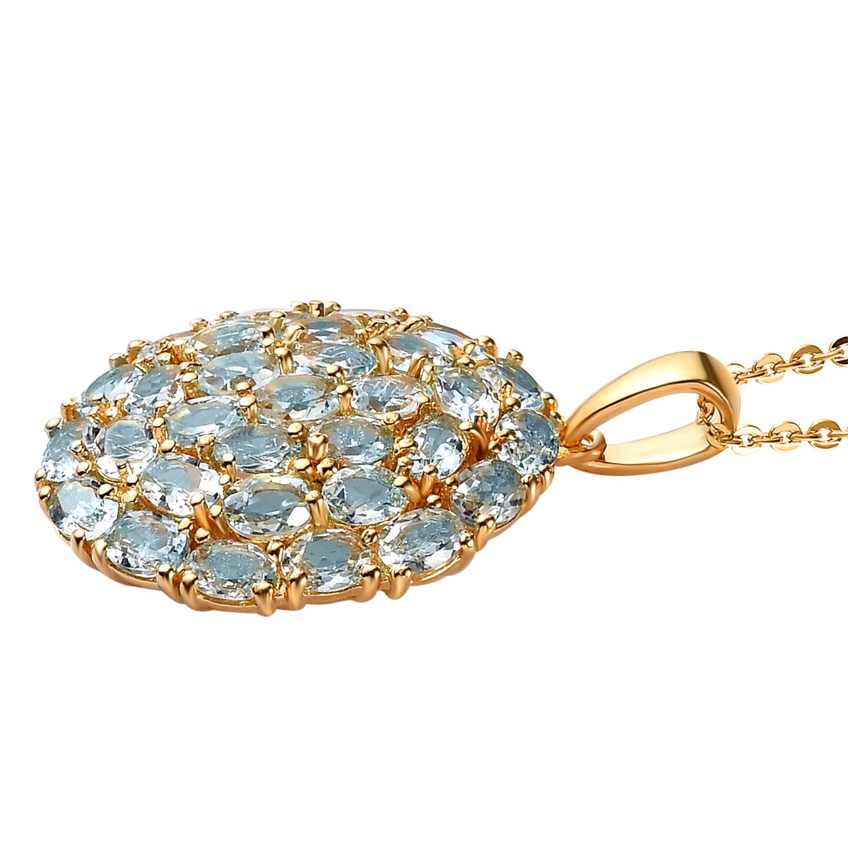 Himmelblauer Topas Anhänger mit Kette, 925 Silber Gelbgold Vermeil ca. 4,65 ct