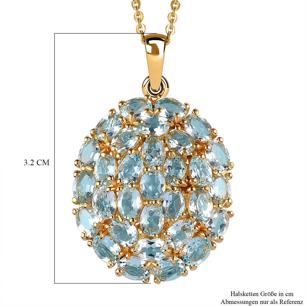 Himmelblauer Topas Anhänger mit Kette, 925 Silber Gelbgold Vermeil ca. 4,65 ct