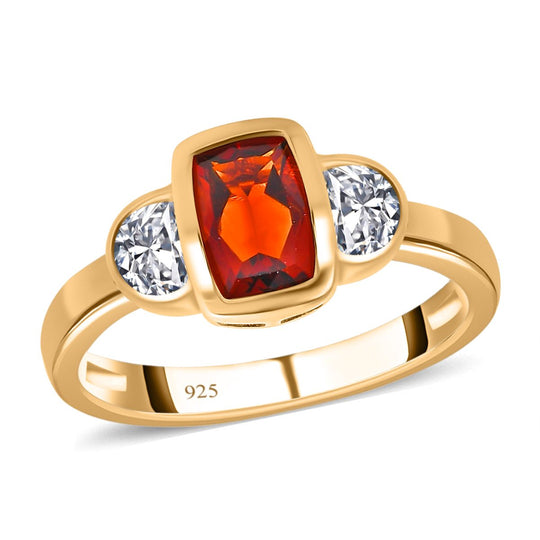 2er Set, Kirsch Citrin Ring und Anhänger, 925 Silber vergoldet ca. 2,29 ct