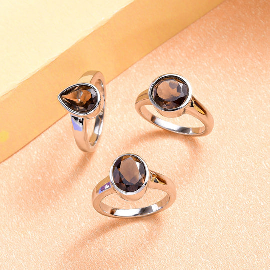 Rauchquarz 3er Ring-Set, Edelstahl ca. 6,57 ct