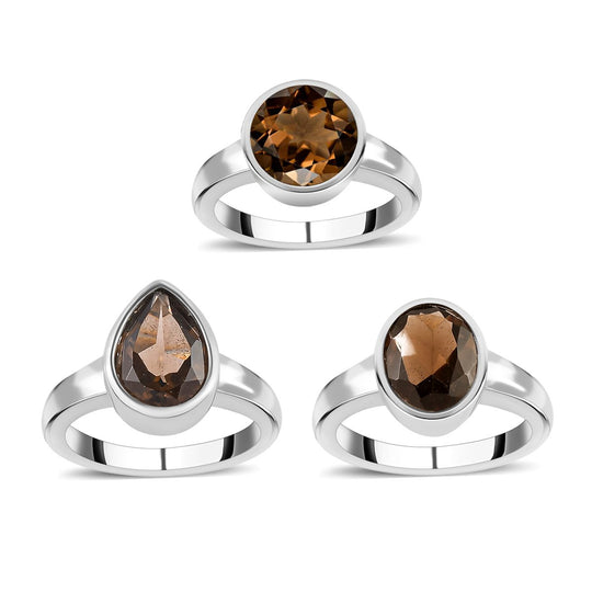 Rauchquarz 3er Ring-Set, Edelstahl ca. 6,57 ct