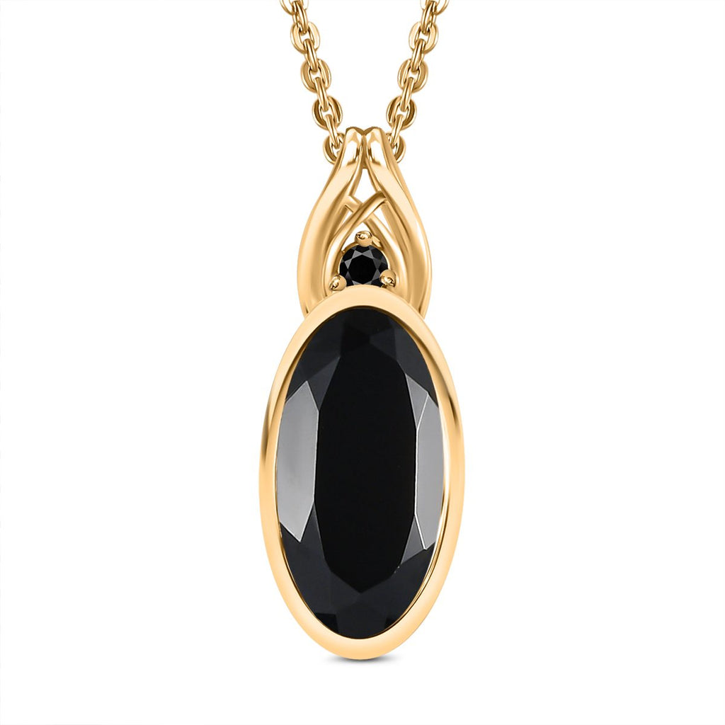 Schwarzer Spinell Anhänger mit Kette, 925 Silber vergoldet ca. 4.07 ct