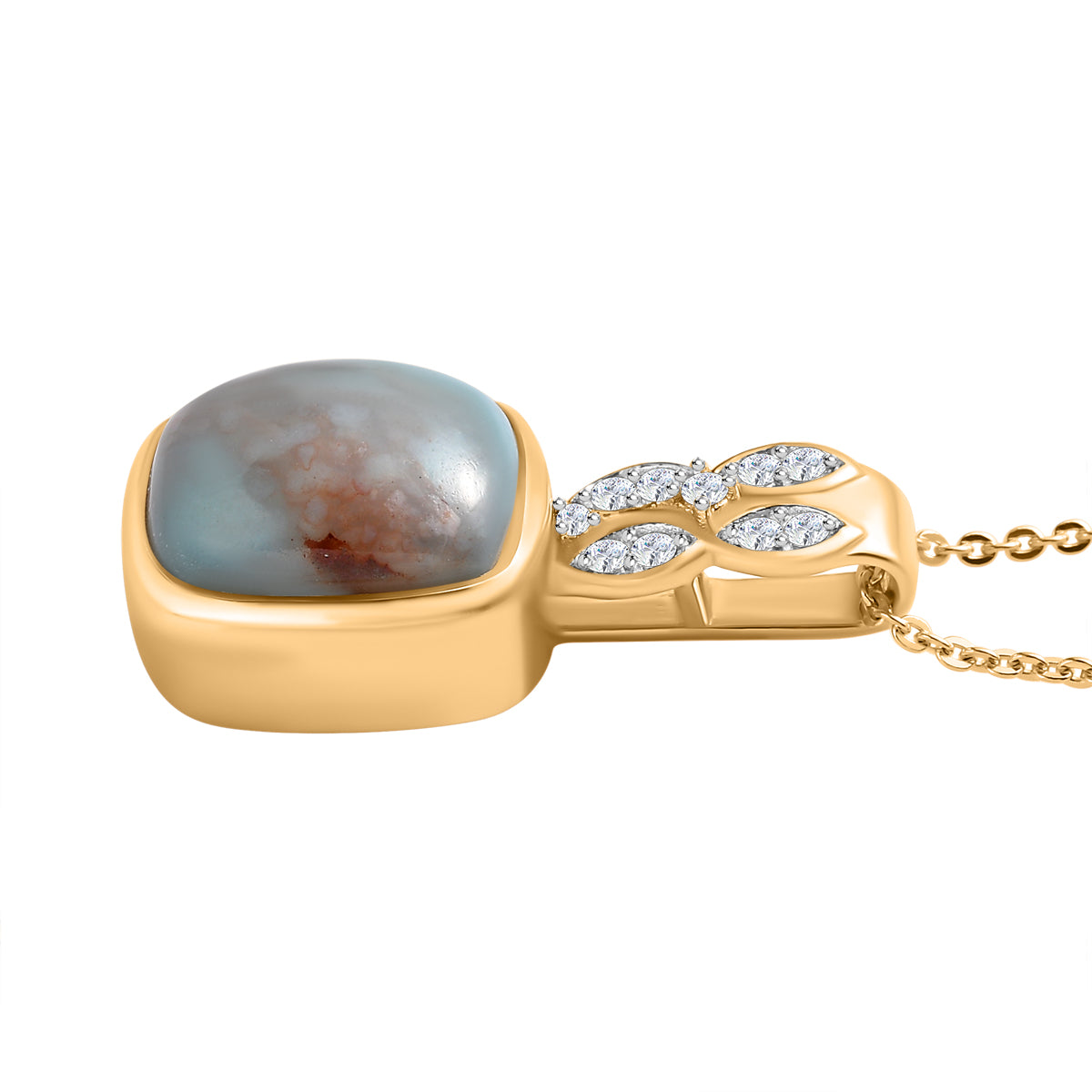 Zimbaprase und weißer Zirkon Anhänger mit Kette, 925 Silber Gelbgold Vermeil ca. 3.86 ct