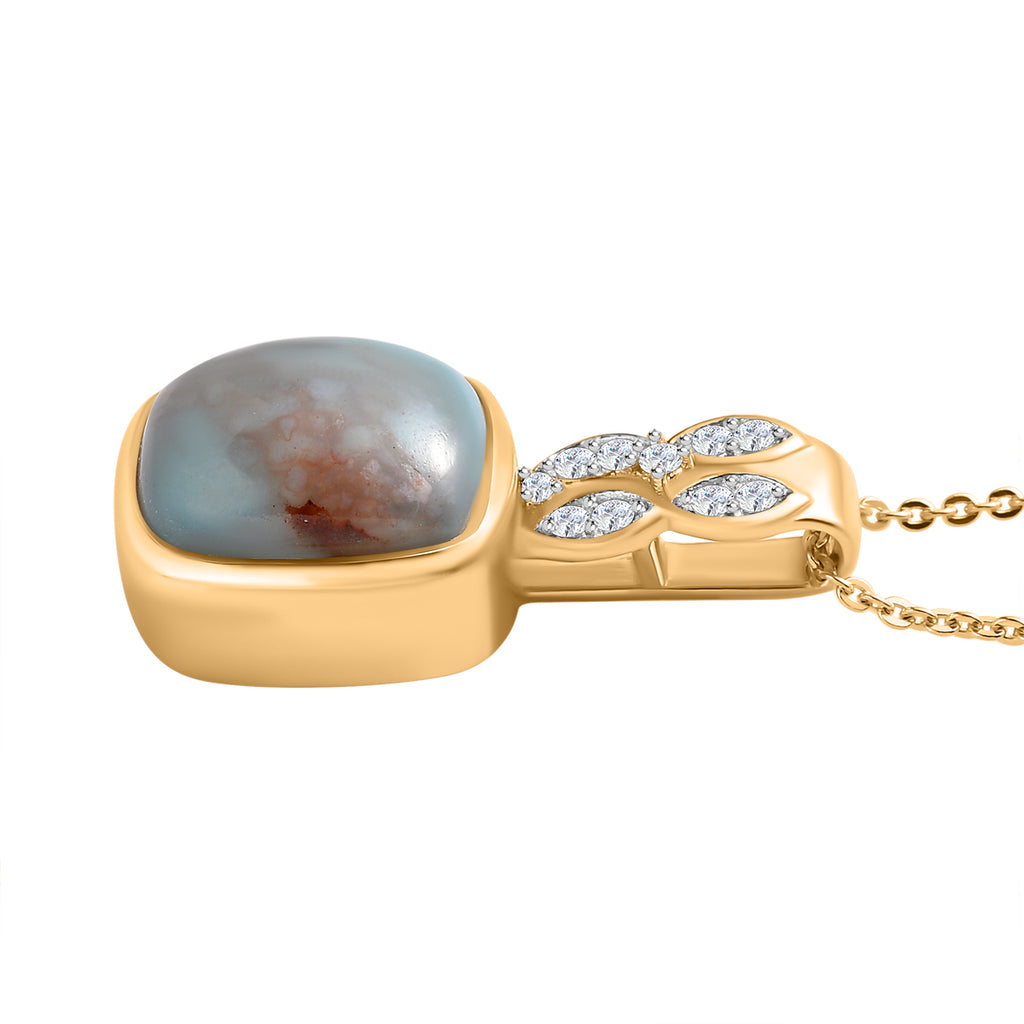 Zimbaprase und weißer Zirkon Anhänger mit Kette, 925 Silber Gelbgold Vermeil ca. 3.86 ct