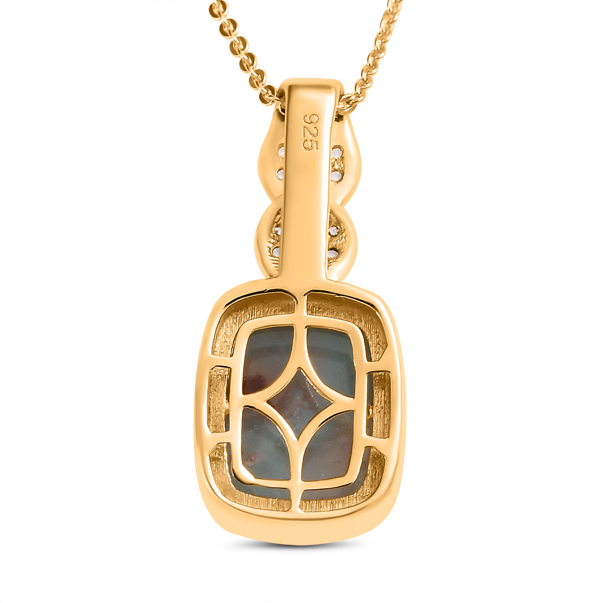 Zimbaprase und weißer Zirkon Anhänger mit Kette, 925 Silber Gelbgold Vermeil ca. 3.86 ct