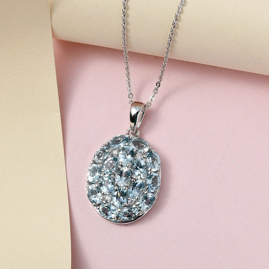 Santamaria Aquamarin, weißer Zirkon Anhänger mit Kette, 925 Silber platiniert ca. 2.68 ct