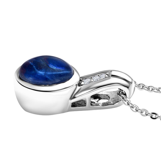 Blauer Stern Saphir (Diffundierter), weißer Zirkon Anhanger mit Kette, 925 Silber platiniert ca. 2.16 ct