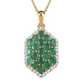 Kagem Sambischer Smaragd, weißer Zirkon Anhänger mit Kette, 925 Silber vergoldet ca. 3.24 ct