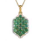 Kagem Sambischer Smaragd, weißer Zirkon Anhänger mit Kette, 925 Silber vergoldet ca. 3.24 ct