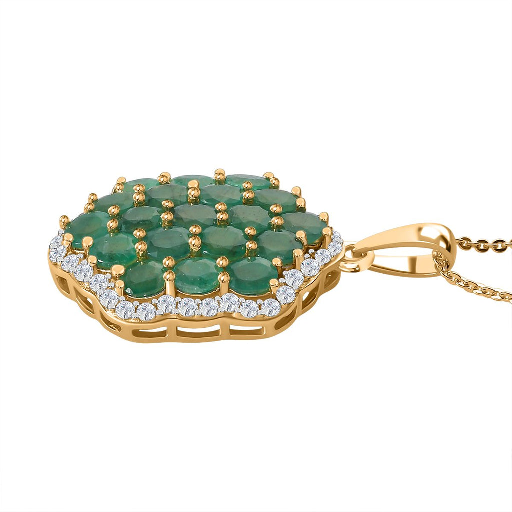 Kagem Sambischer Smaragd, weißer Zirkon Anhänger mit Kette, 925 Silber vergoldet ca. 3.24 ct