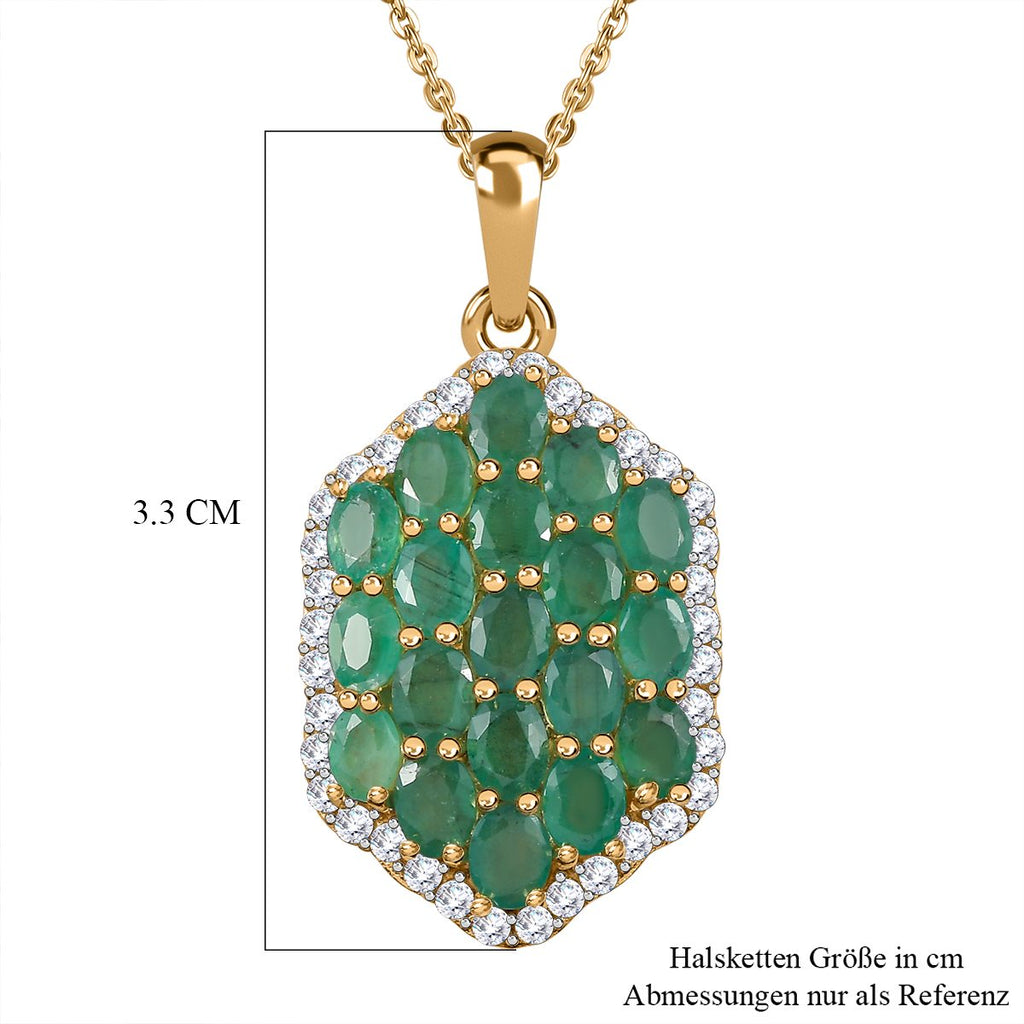 Kagem Sambischer Smaragd, weißer Zirkon Anhänger mit Kette, 925 Silber vergoldet ca. 3.24 ct