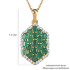 Kagem Sambischer Smaragd, weißer Zirkon Anhänger mit Kette, 925 Silber vergoldet ca. 3.24 ct