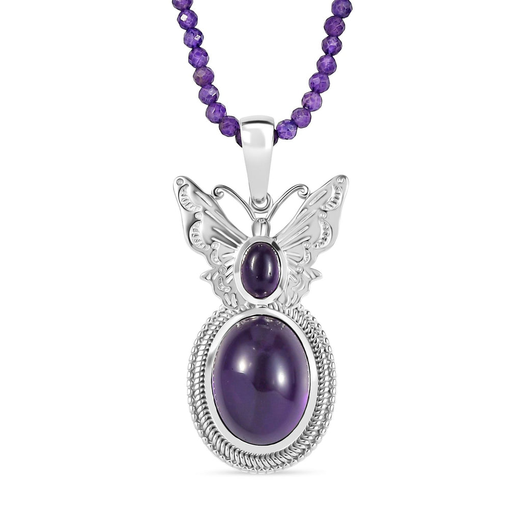 AAA Afrikanischer Amethyst Anhänger mit Kette ca. 50 cm + 5 cm Extender, 925 Silber rhodiniert ca. 42.50 ct