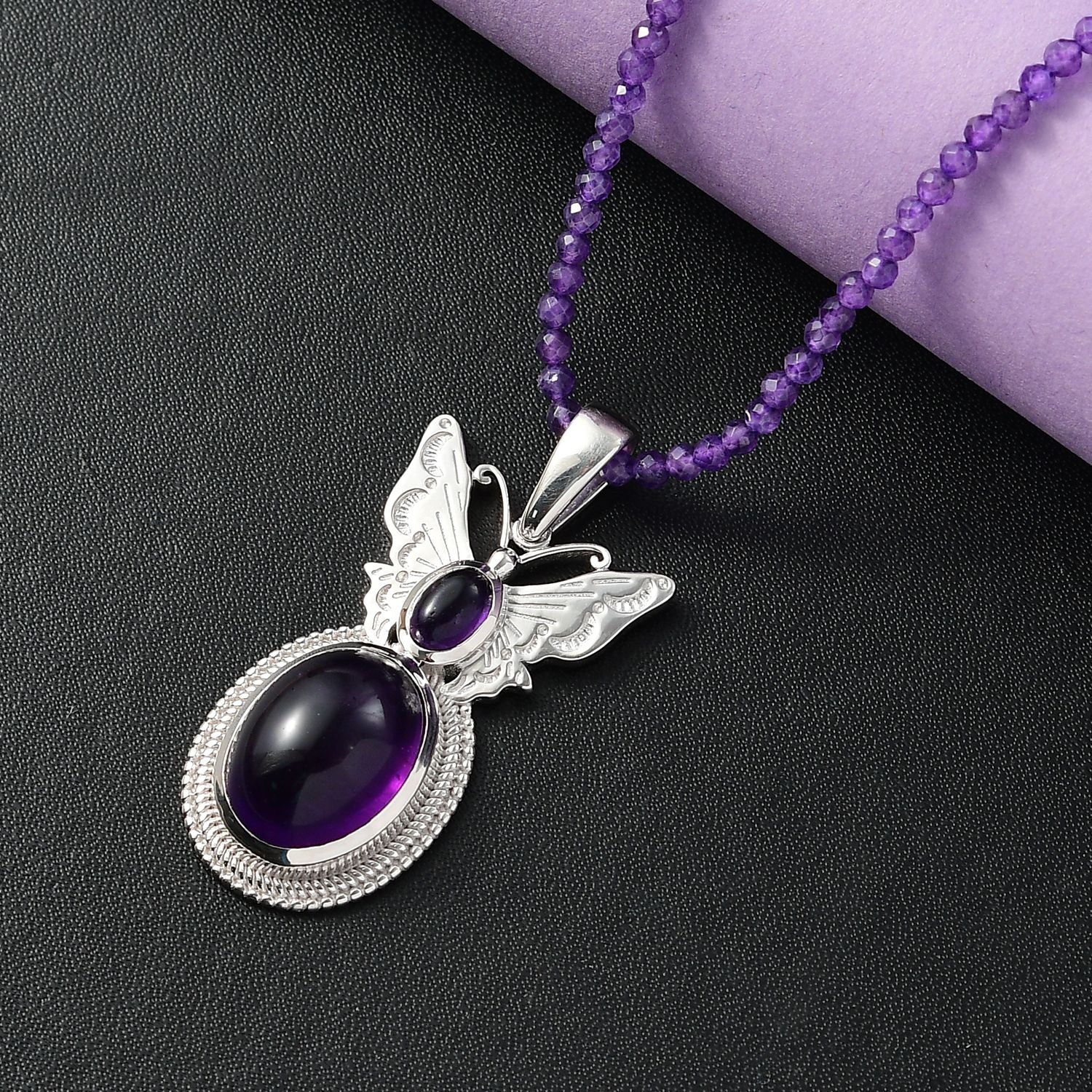 AAA Afrikanischer Amethyst Anhänger mit Kette ca. 50 cm + 5 cm Extender, 925 Silber rhodiniert ca. 42.50 ct